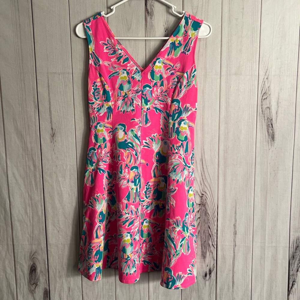 Lilly Pulitzer Hot Pink Tropical Parrot V-Neck Dress